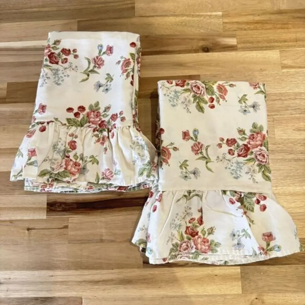NOS Ralph Lauren Emily Anne Ecru Rose Set Of 2 KING Pillowcases 380 Egyptian Stn